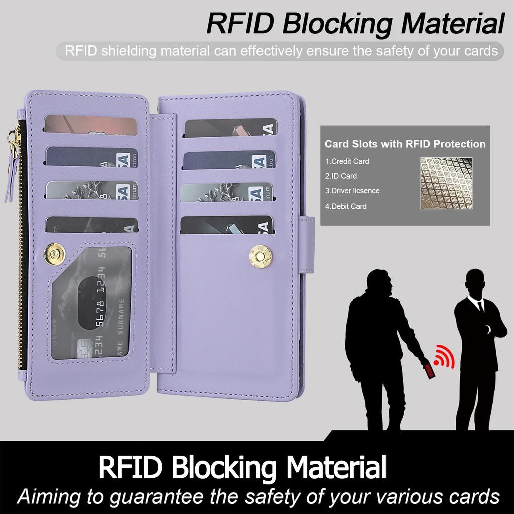 Zipper Wallet Cards Holder Phone Case for Samsung S26 S25 Ultra S24 S22 Plus S23 FE A36 A56 A37 A26 A17 Crossbody Leather Cover