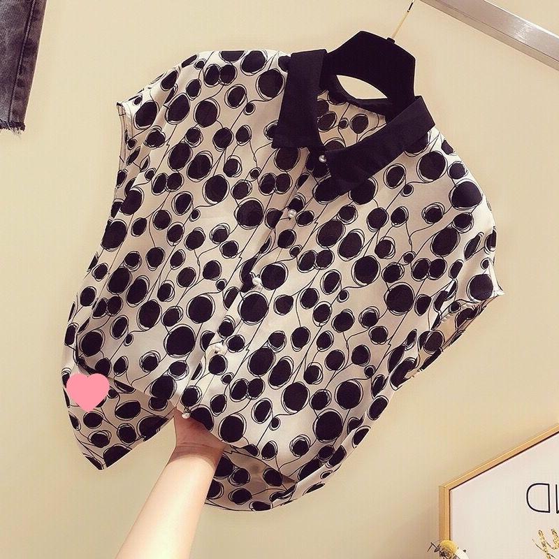 Dámské letní stylové halenky topy dámské ležérní krátký netopýří rukáv límeček Peter Pan puntíkovaný potisk blusas topy