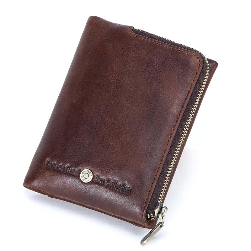 Black Angel RFID Anti-Theft Men's Wallet - Genuine Cowhide, European & American Trend, Zipper Coin Purse.