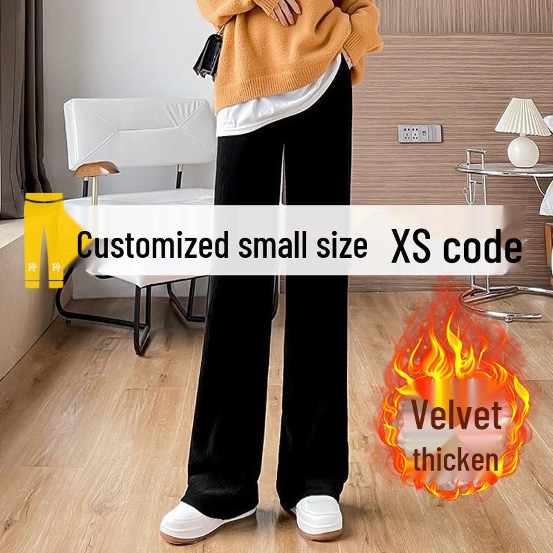Petite Plus Velvet Corduroy Wide-Leg Pants for Women - High Waist, Loose Fit, Autumn/Winter.