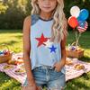 Girls Sleeveless Loose Fit Tank Top Round Neck T Shirt with Star Pattern Denim Patchwork Summer Casual Tee for Kids