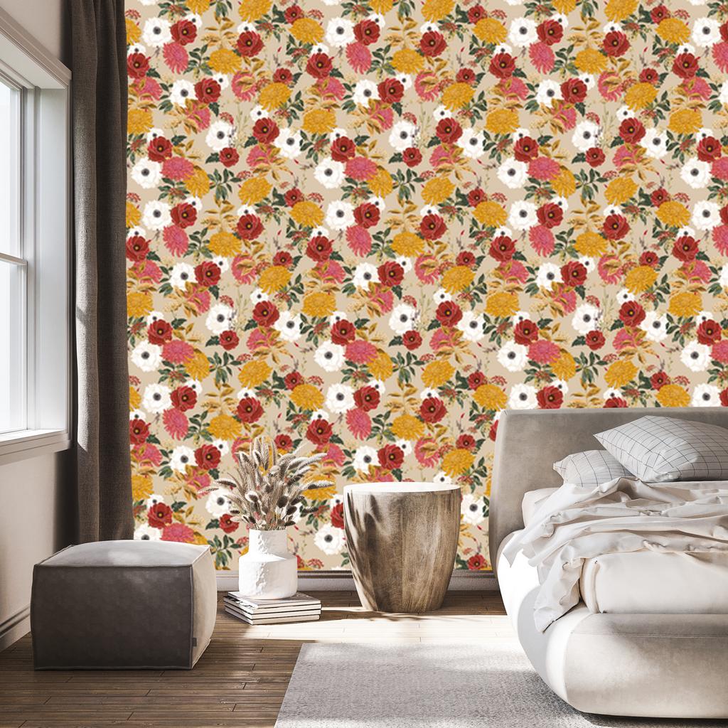 Colorful Flowers Wallpaper In Retro Style for Living Room and Bedroom 50x1000