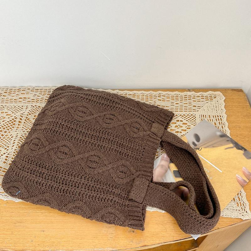 Yogodlns Women Hollow Out Knitted Tote Handbag Solid Color Top Handle Woven Beach Lightweight Elegant Portable Crochet Shoulder Bag