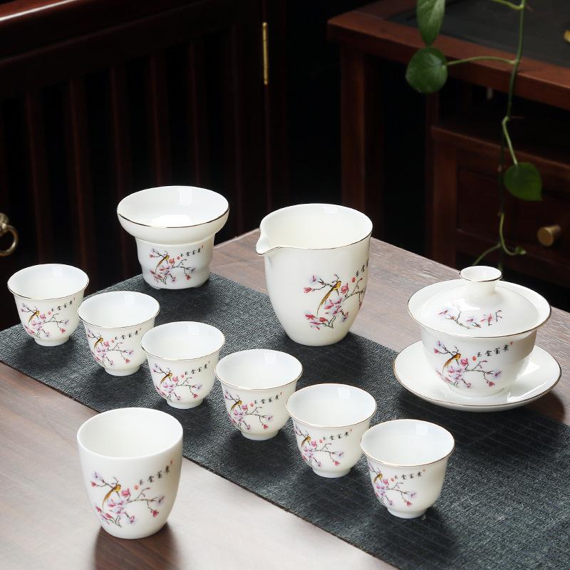 Ceramic suet jade porcelain kung fu tea set with gifts for home use