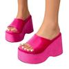 10cm Platform Slippers Round Toe Open Toe Sexy Suede Wedge Women Shoe Pumps Casual High Heels Women's Sandals Zapatillas Mujer
