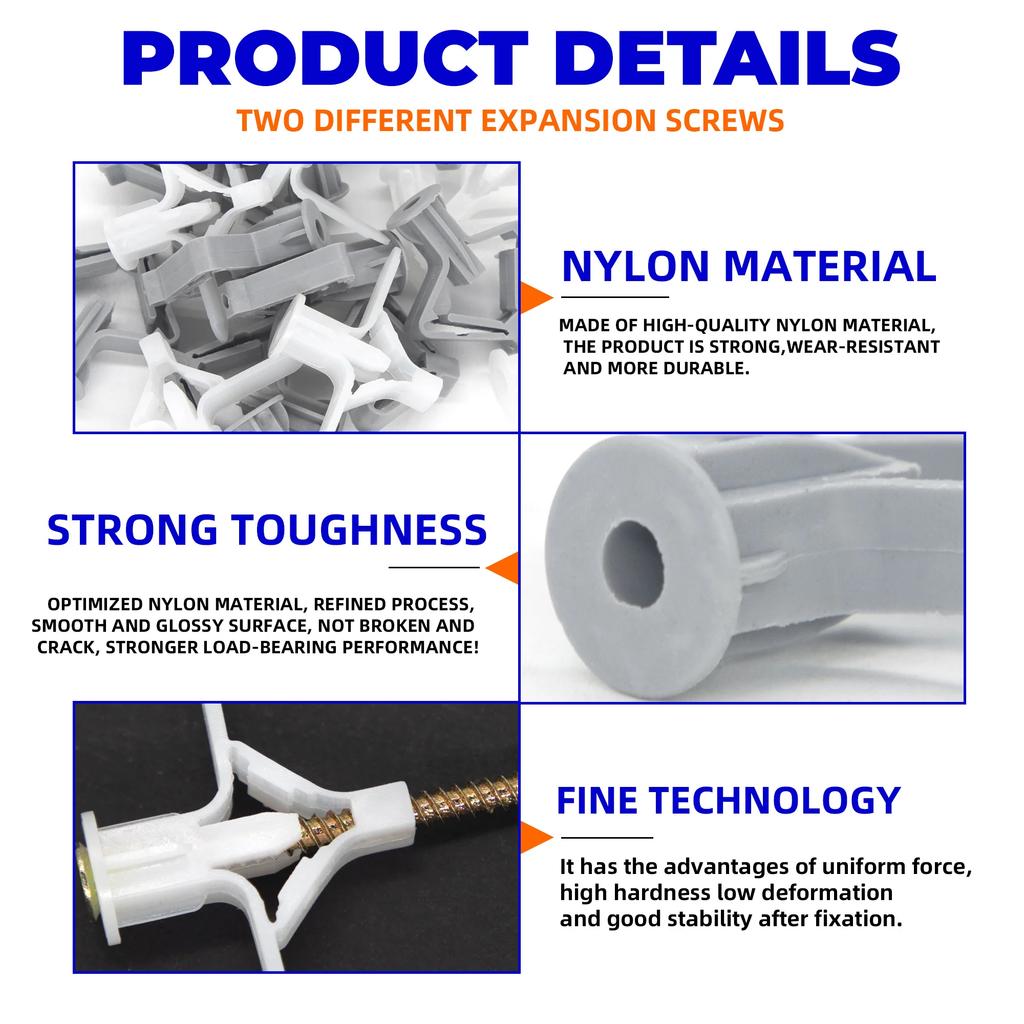 10 Sets/pack Plastic Airplane Expansion Pipe Curtain Gypsum Board Hollow Wall Expansion Screw 3.5*50+Anchor 8*50 Plugs Up Aging