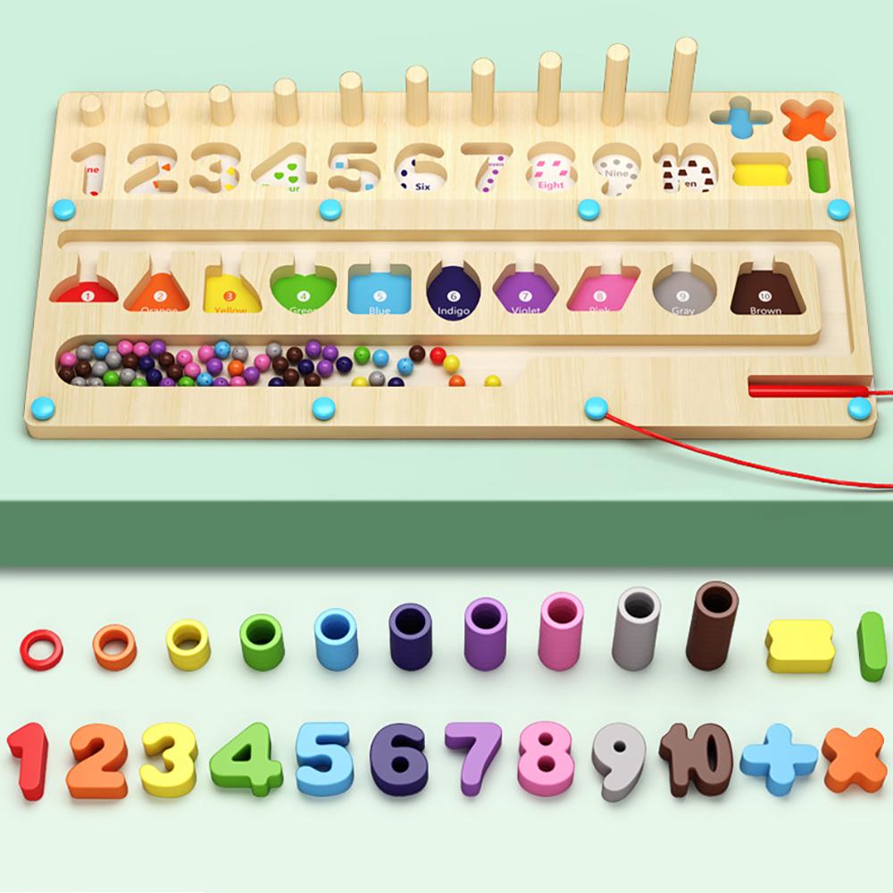 Wooden Montessori  Magnetic Shape Sorting Counting Color and Number Maze  Kindergarten Learning Stacking Fine Motor Travel Toy