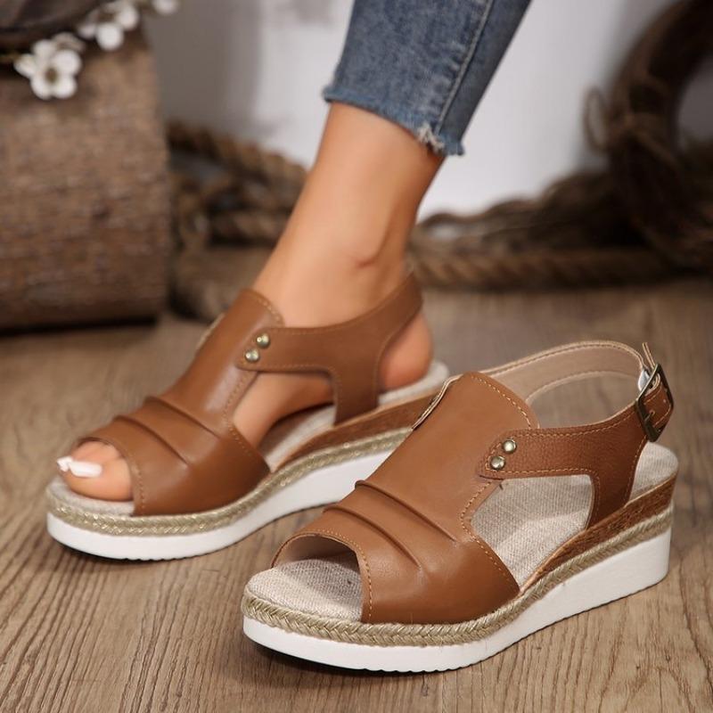 Large Size Wedge Heel Sandals Women's Summer Post-trip Strap Open-toed Sandals Women's Snout Sandals