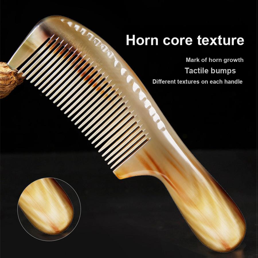 Pravidelný hrebeň z hovädzieho rohu s hrubou hlavou Masážny hrebeň na pokožku hlavy pre domácu vlasovú terapiu Hrebeň na dlhé vlasy Proti vypadávaniu vlasov Unisex pre mužov a ženy
