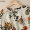 ZANZEA Women Casual Round Neck Summer Short Sleeve Print Cotton Blouse