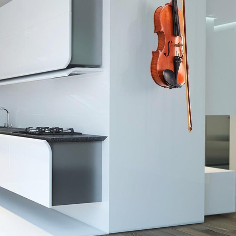 Eleganter und minimalistischer Geigenaufhänger mit Haken und einer Massivholzbasis sowie Aufhängern für Erhu, Ukulele und Hulusi