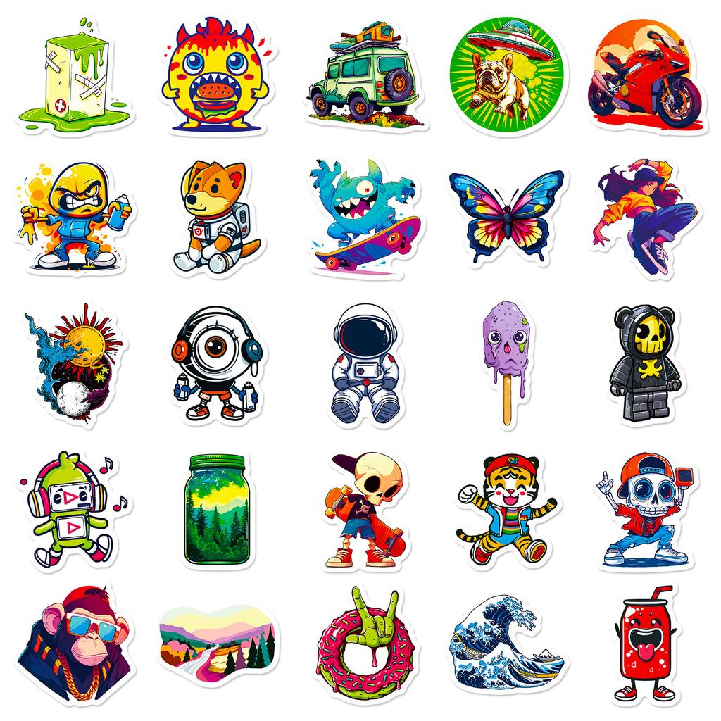 50 Street Art Hip Hop Colorful Graffiti Stickers Trendy Street Dance Rap Decorative Stickers DIY Motorcycle Stickers