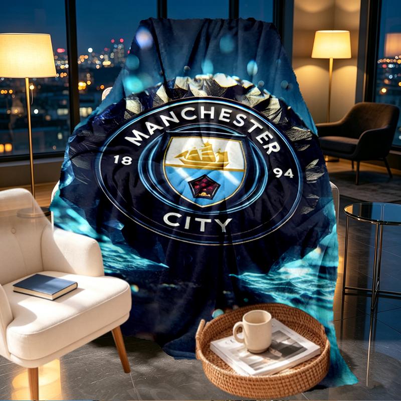 Manchester City FC Print Blanket - Soft & Comfortable, for Bedroom, Travel, Sofa, Home Decoration - Birthday Christmas Gift for Friend