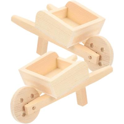 Miniatuur kruiwagen Houten tuinwagen Poppenhuis accessoires Mini zandwagen Meubels Tuin Micro landschap Decoratieve ornamenten Set van 2