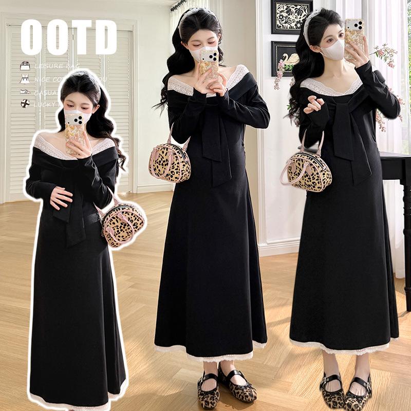 2026 Spring Slimming One-Shoulder Elegant Maternity Black Dress for French Banquets L