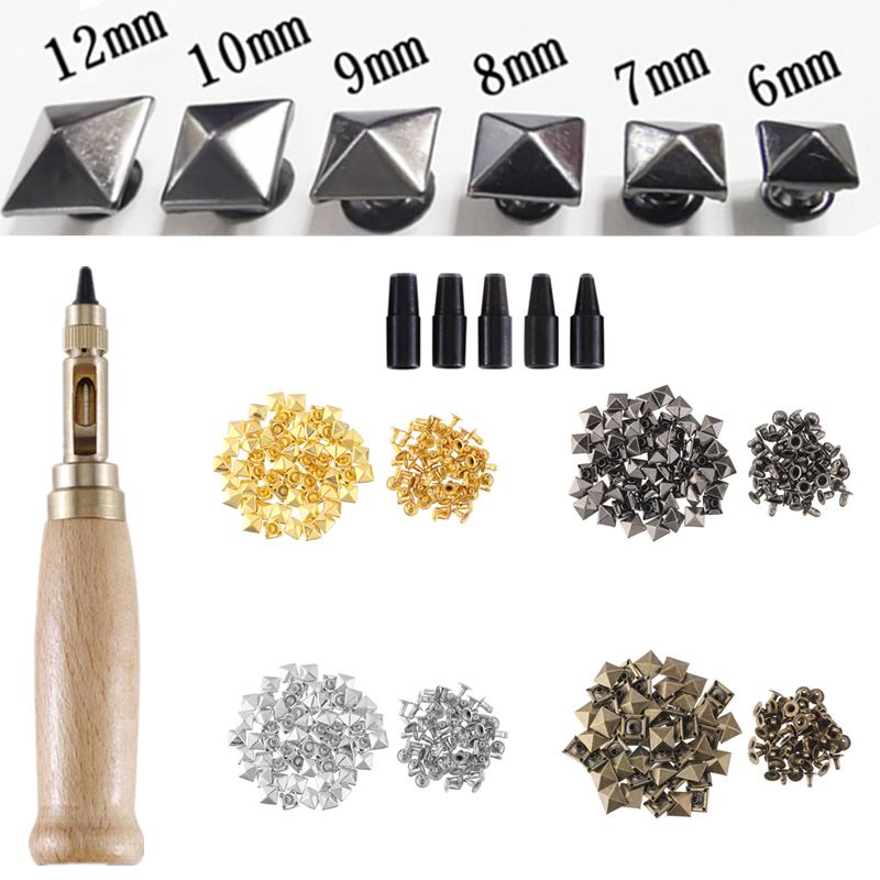 

120 комплектов 6-12 мм Металлическая квадратная заклепка Пирамида Заклепки Шпильки для кожаных ремесел Сумка Ремень Одежда Одежда Обувь Аксессуары для домашних животных