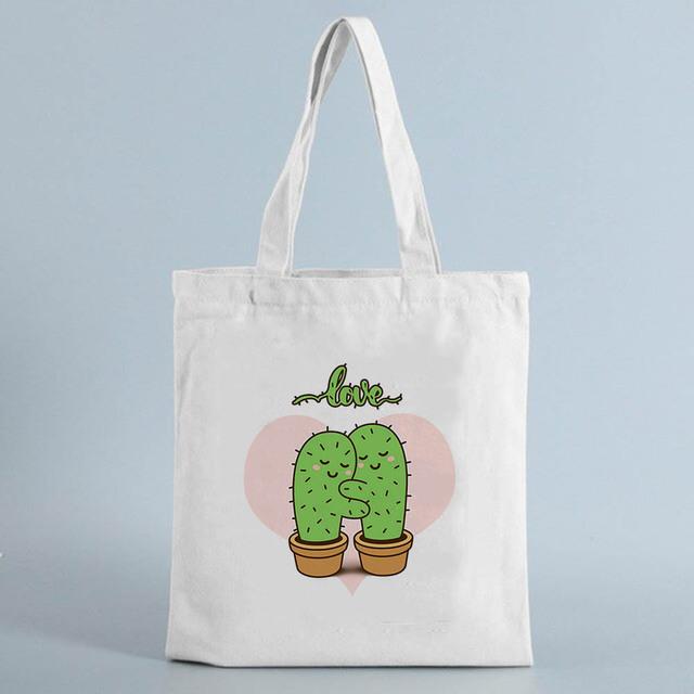 Tote Shopping Bag Cactus Drawing Print Reusable Ladies Canvas Shopper Bags Student Book Bag Female Eco Foldable Cute Bag Fashion
