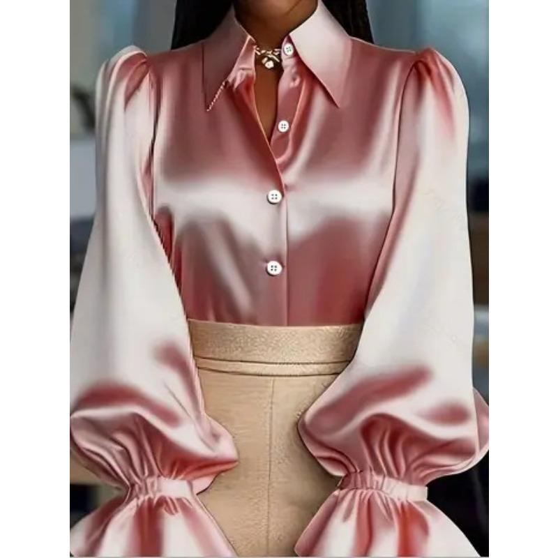 TIFICY Women's Fashion Casual Spring Autumn Solid Color Print Long Sleeve POLO Neck Blouses & Shirts