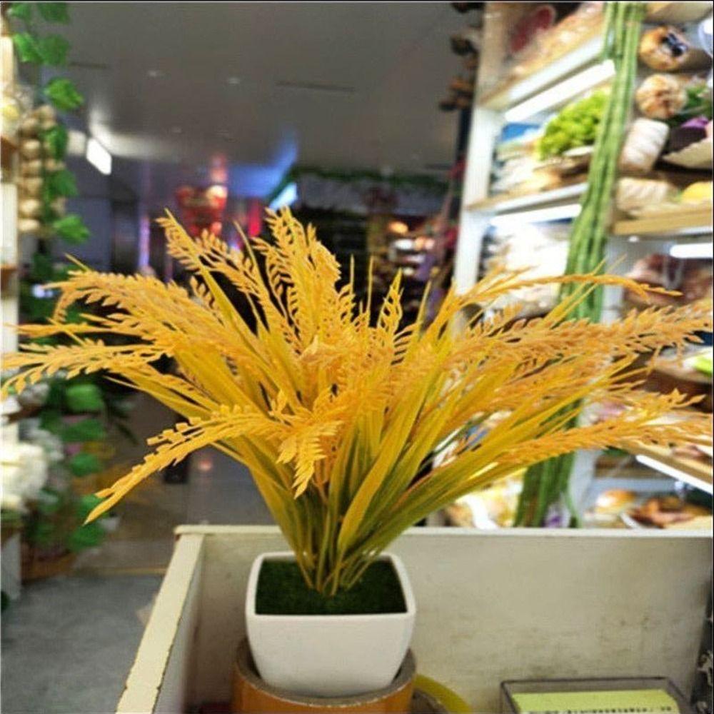 Yellow Flower Artificial Wheat Ears Rice Plant Bouquet 7 Forks Fake Plants Autumn Decor