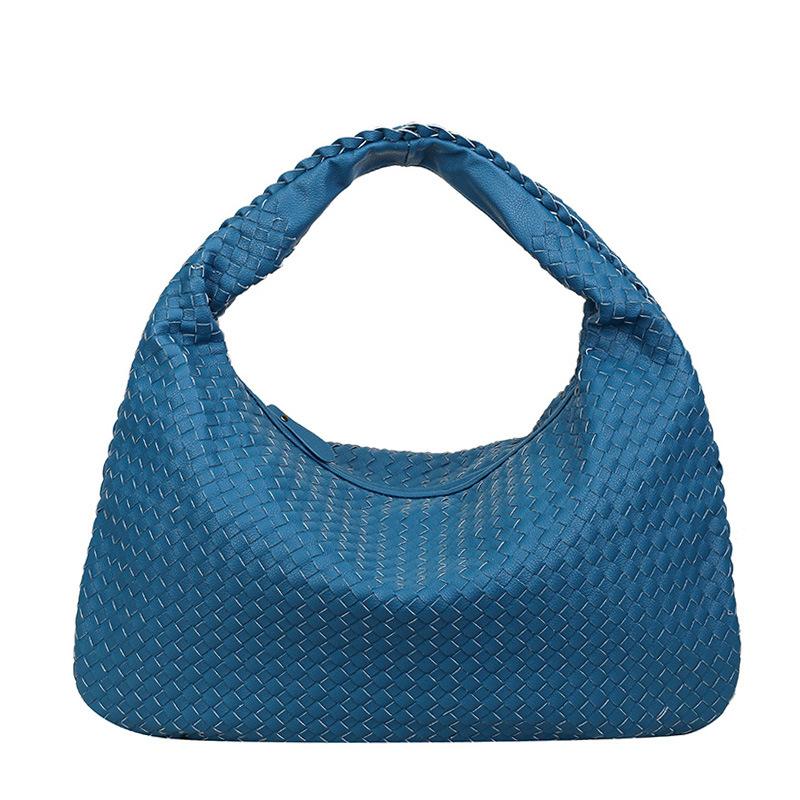 Simple Hand Woven Bag, Women's Fashionable Soft Leather Commuting Shoulder Bag, Versatile and Large Capacity