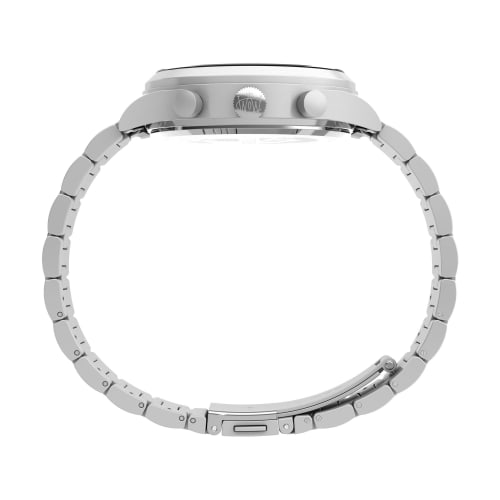 TIMEX Waterbury Traditional Chrono Watch, Men's, Silver, Black Dial, Stainless Steel, Mineral Glass, Quartz Movement, TW2W48200