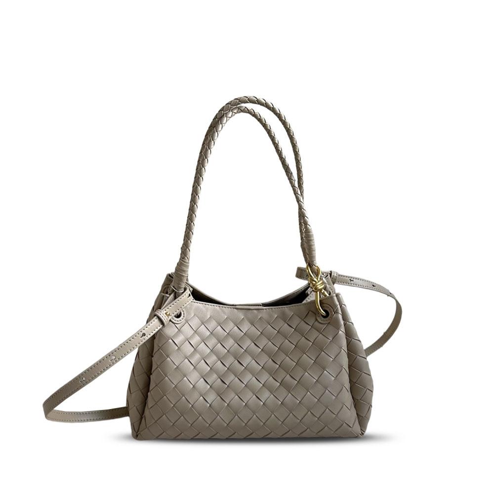 

New medium parachute leather woven portable cross-border popular underarm bucket bag fashionable shoulder messenger women s bag 29.5*17*18.5cm світло-коричневого кольору