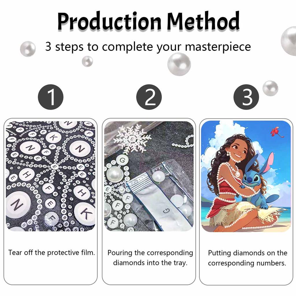 Disney Pearl Art Moana Stitch Creative Pearl-Style Art Kit 5D DIY Pearl Embroidery Mosaic Cross-Stitch Kit for Home Decor