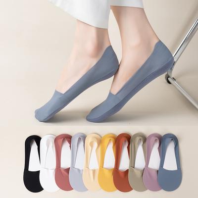 4 Paar Damen Flache Unsichtbare Eis-Seide Bootssocken Bonbonfarben Dünn Atmungsaktiv Silikon Rutschfest Baumwollsocken