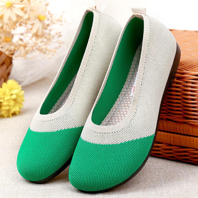 Frühlings- und Herbstschuhe Damen Einzelschuhe Flachsohlige Weichsohlige Fliegengewebte Schuhe Bequeme Ein-Pedal-Freizeitschuhe