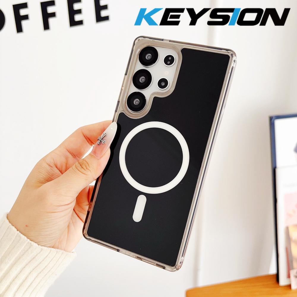 

KEYSION Luxury Magnetic Case for MagSafe for Samsung Galaxy S23 S24 Ultra S24+ Plus TPU+PC Wireless Charging Shockproof Phone Cover for Galaxy S24 чёрный