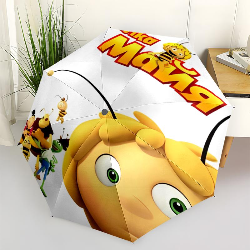 Maya the Bee Print Automatic Umbrella, 8 Rib Iron Frame, Plastic Handle, Suitable for Outdoor Travel &Daily , Ideal Gift