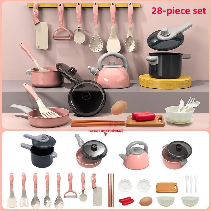 

Toy Kitchen Childrens Playset With Stove And Food Items For Cooking Fun Pink 28pcs