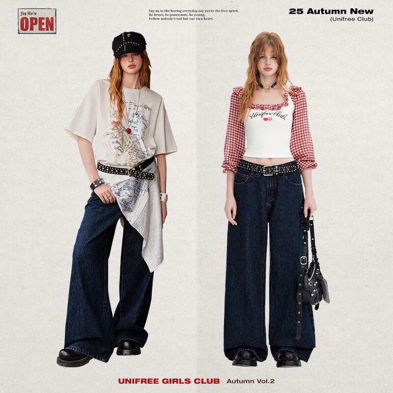 unifree Vintage Washed Loose Wide-Leg Jeans