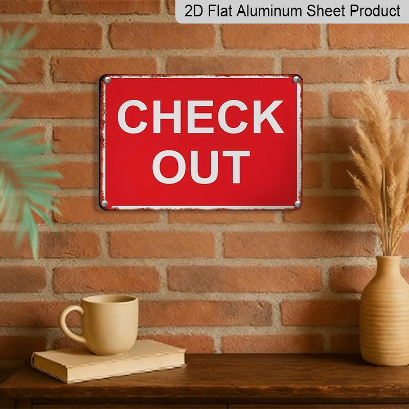 2D Flat - This Red Sign Saying 'CHECK OUT' Is Perfect for Decorating Homes, Bars, Cafes, and Garages, Making It An Excellent Choice for Vintage Wall