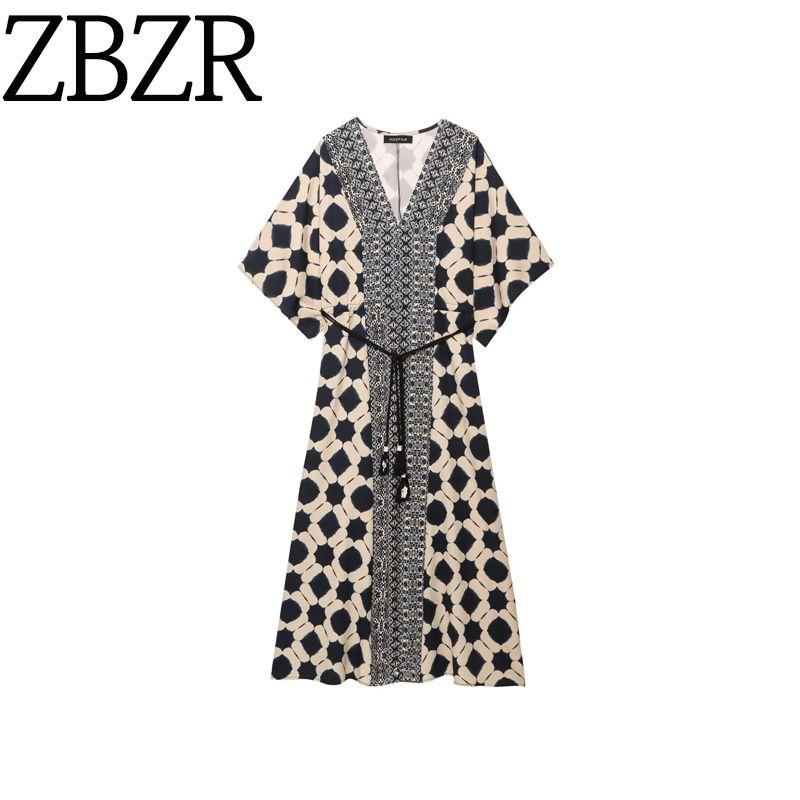 Za Export New Arrival Women's Clothing ZR Fashion Style Fashion Print Robe Style Holiday Wind Length Dress 1821026