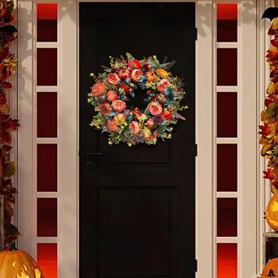 Halloween Fall Wreath Front Door Harvest Handmade Artificial Peony Berries Pumpkin for