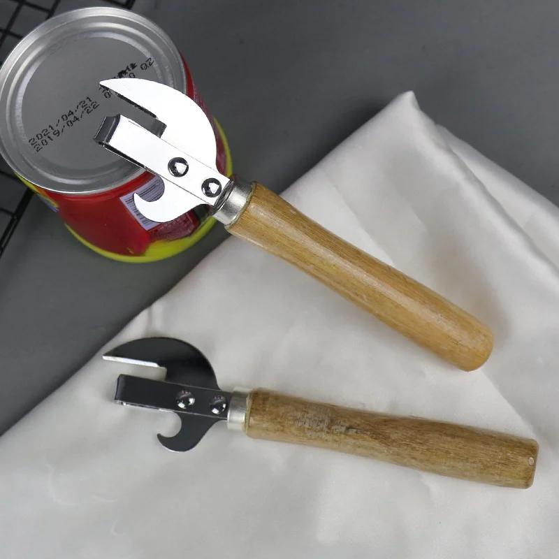 Dosenöffner mit Holzgriff, multifunktionaler Bierflaschenöffner, Dosenöffner, tragbar, ergonomisch, sicher, müheloses Küchengerät