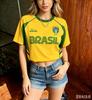 Brazil Football T-Shirt Soccer Jersey Stripe & Retro Print Breathable Quick Dry Training Short Sleeved Tops Tees Chic Clothes