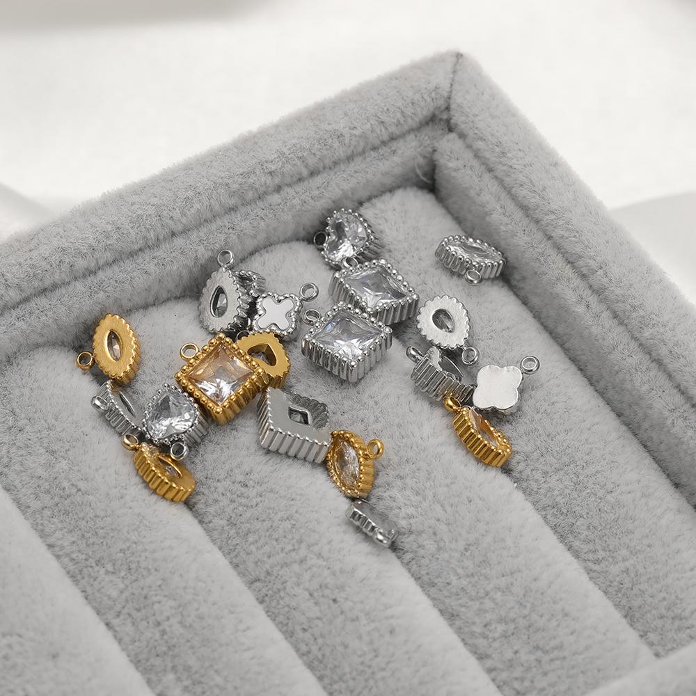 5pcs Stainless Steel Small Heart Square Zircon Drop Necklace Cross Charms for DIY Women Necklace Bracelet Jewelry Earring Making