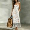 Women’s V Neck Sleeveless Maxi Dress with Adjustable Spaghetti Straps and Floral Print for Summer Beach Wear