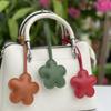 Trendy PU Leather Flower Keychain Solid Color Cartoon Car Keyring Personalized Backpack Hanging Decoration For Women Bag Pendant