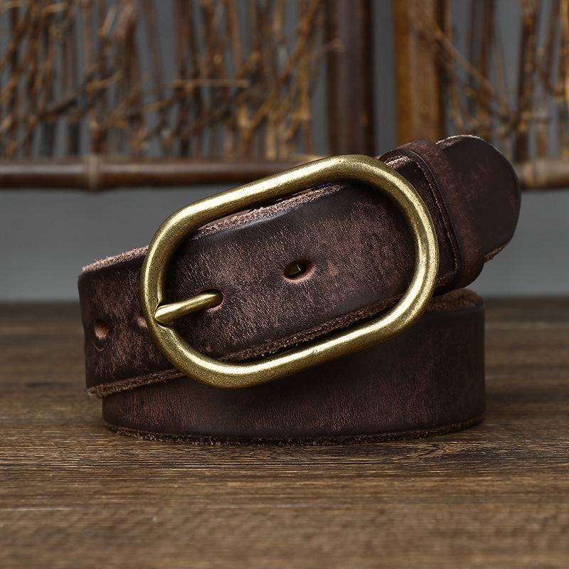 3.7CM Washed Retro Distressed Personalized Trimmed Top Layer Cowhide, Pure Copper Men's Leather Casual Jeans Belt