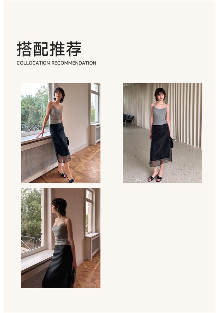 Spring and summer round neck basic design, threaded groove strip, high elasticity, slimming effect, no need to wear bra, camisole, vest