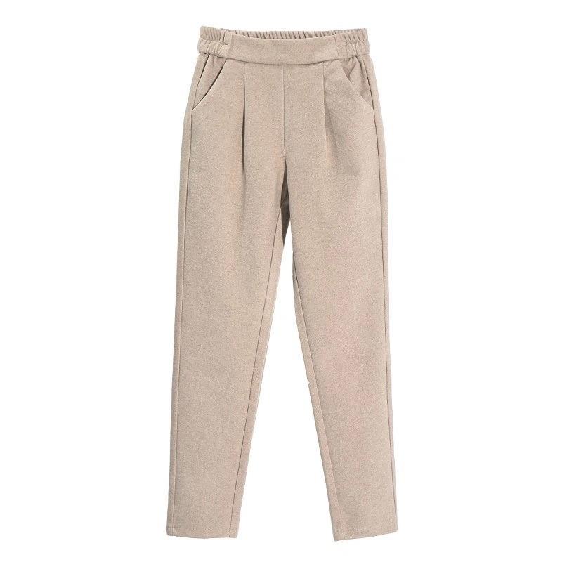 3 Colors Woolen Pants Women's Harem Pencil Pants Autumn Winter High Waist Elastic Korean Style Lady Suit Pants Trousers