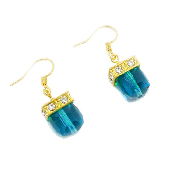 Women Faux Gemstone Rhinestone Square Dangle Drop Hook Earrings Jewelry