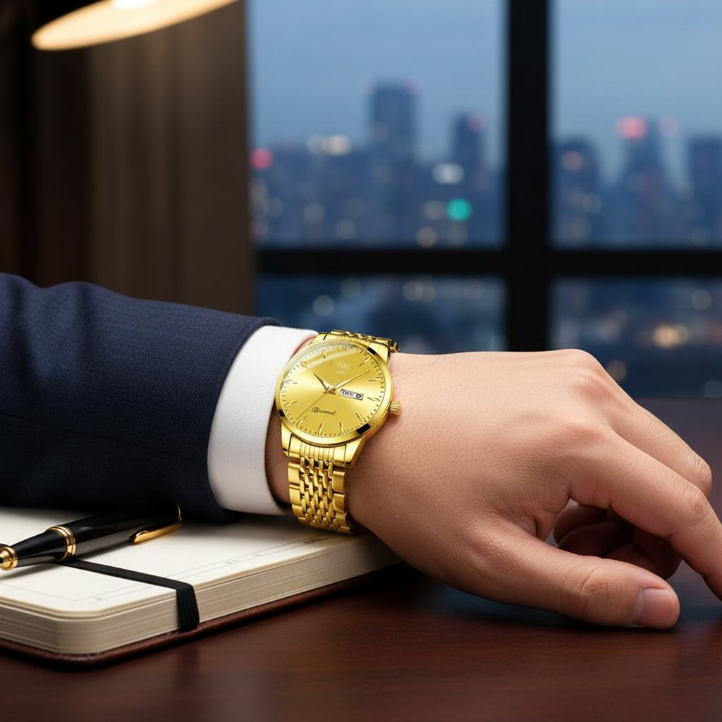 Men's Luminous Watch Large Dial Dual Calendar Automatic Movement Wristwatch for Business