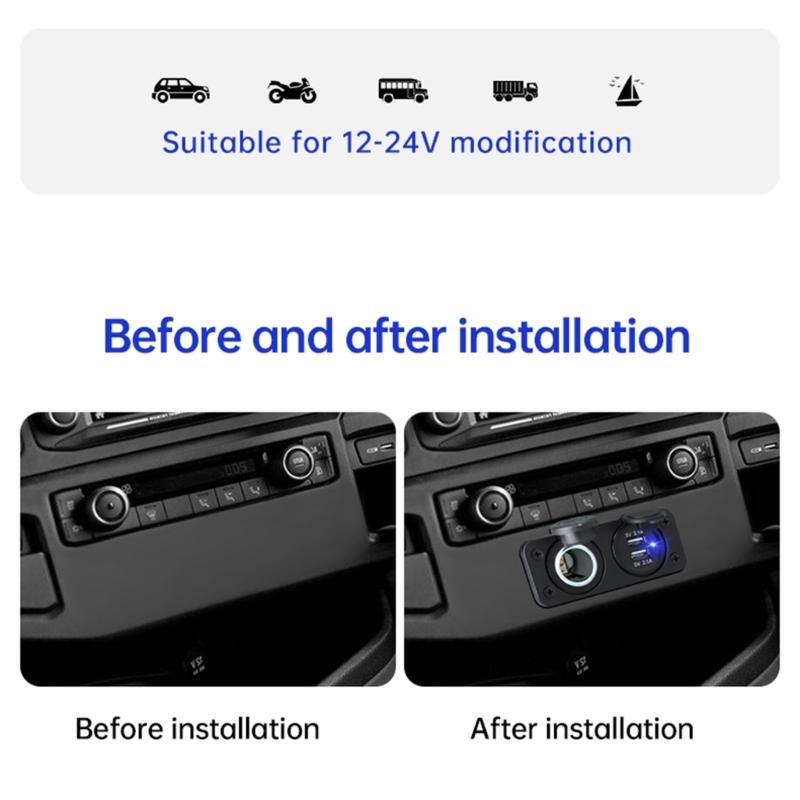 Power Adapter Outlet Accessories 12-24V Car Charger Socket Splitter Double USB Charging For Car Motorcycle