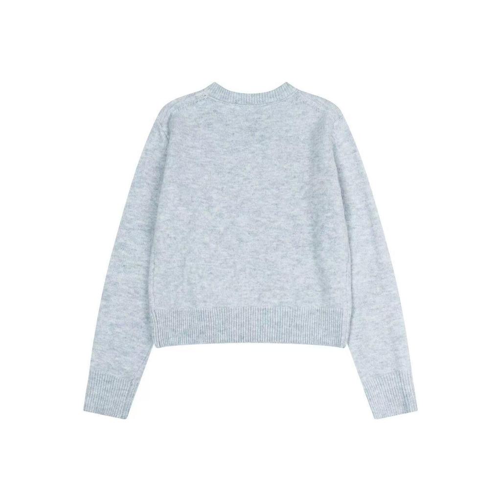 In-Stock MARDI Spring V-Neck Satin Black Heart Casual Sweater for Women