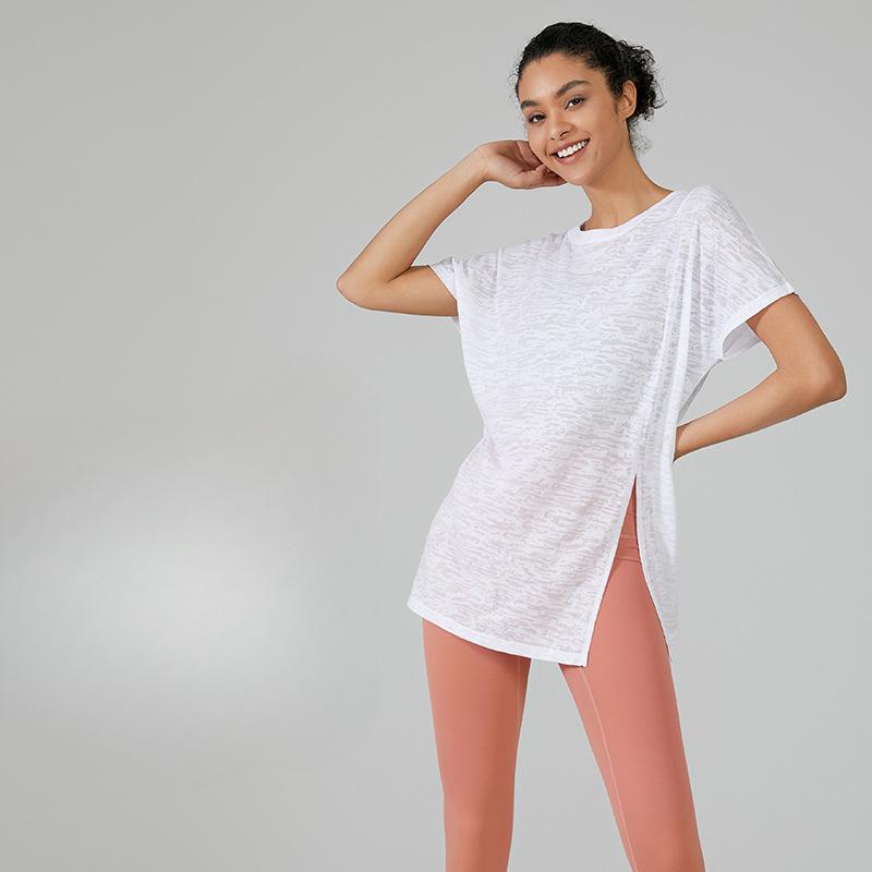 Damen Lockerer Hoodie Sportoberteile Yoga-Kleidung Schnelltrocknendes Lauf-Kurzarm-T-Shirt Fitnesskleidung