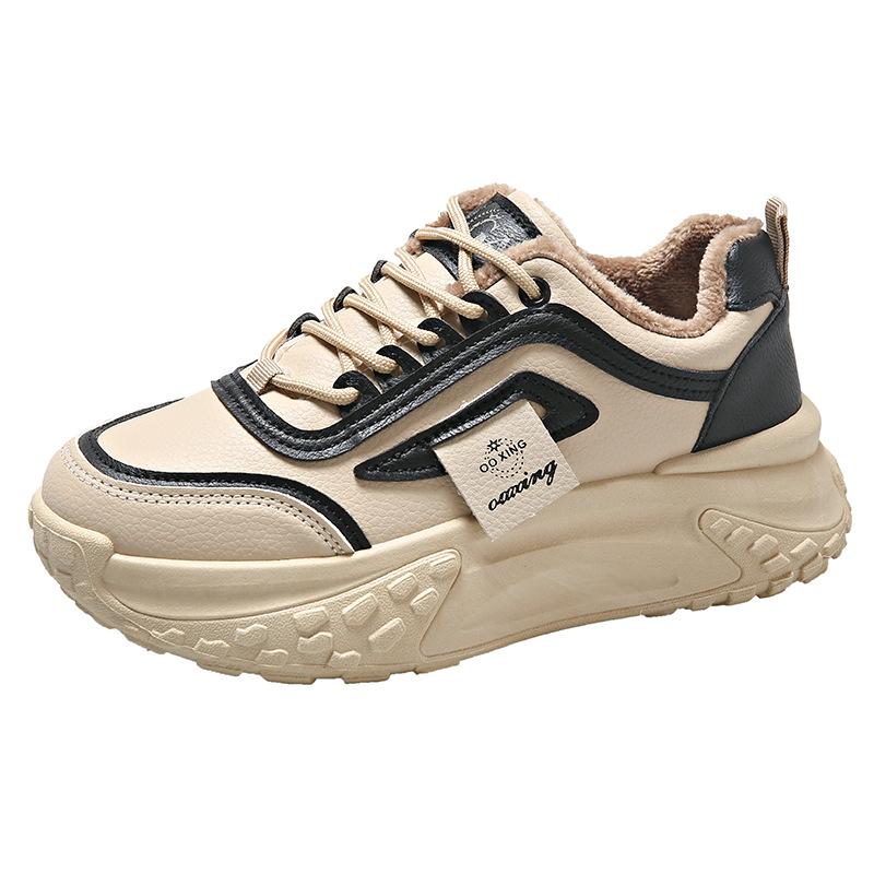 

Женские туфли с толстой подошвой из кожи, увеличивающие рост, модные и универсальные, сочетающиеся по цвету и бархатные, новинка осени и зимы 2025 года 35 чёрный